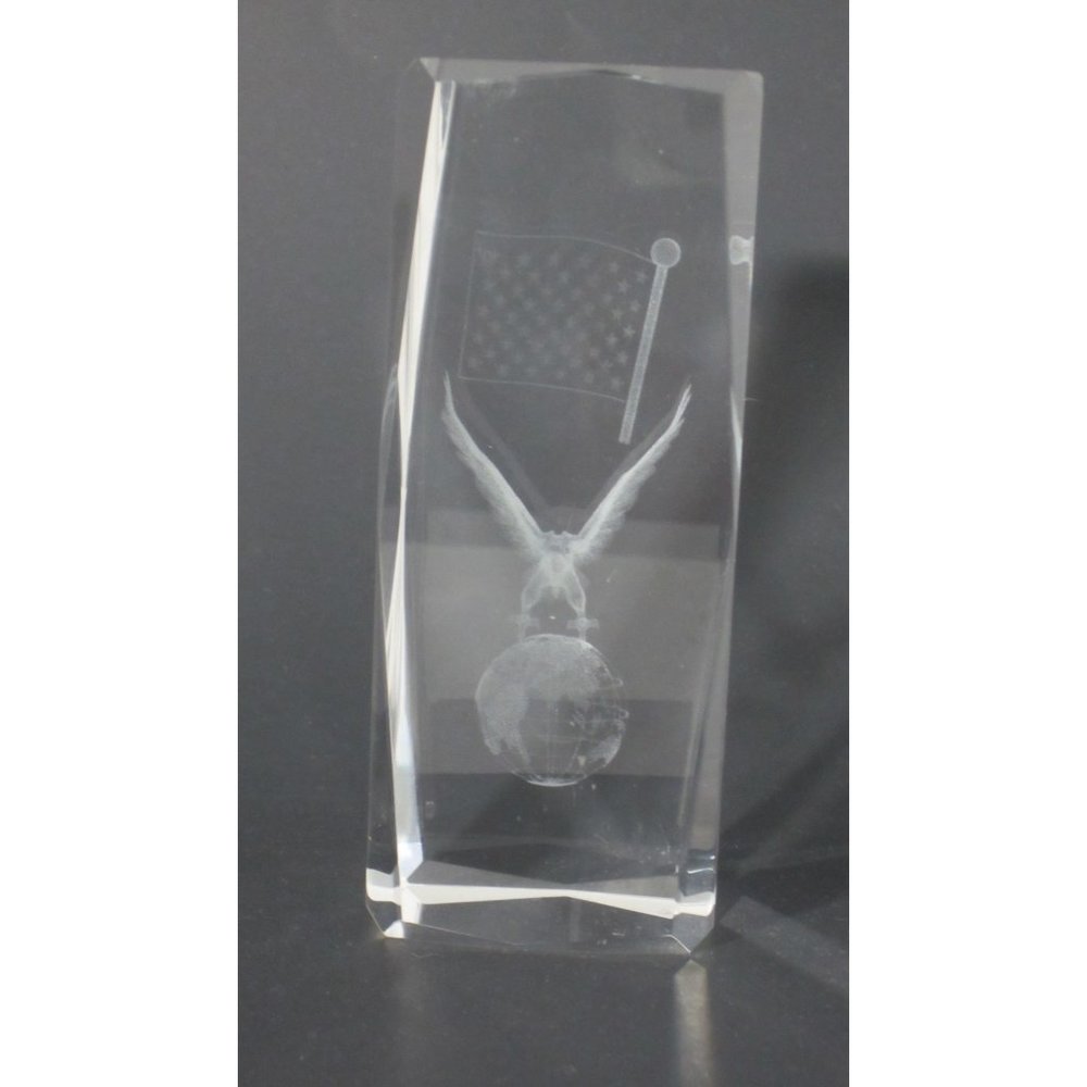Eagle Flag World Patriotic Etched 3D Hologram Crystal Glass Paperweight